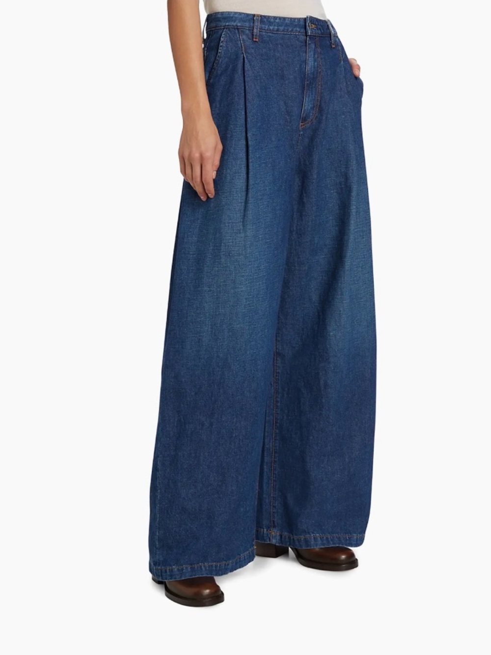 NWT TWP Greene St. Wide Leg Linen Blend Pants Dark Wash Blue Cotton $495 Size 29 - Picture 4 of 11
